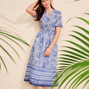 NWT Talbots Puff Sleeve Shirt Dress w/pockets - Woodblock Floral | Sz 14